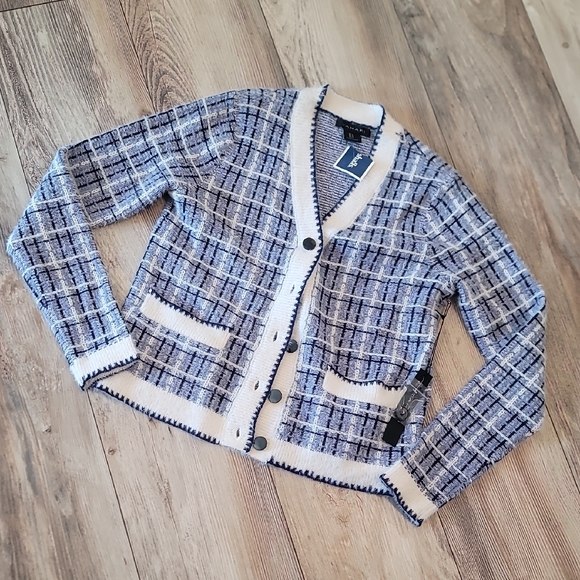 Beautiful Blue and White Chanel Style Cardigan Sweater - Picture 1 of 4